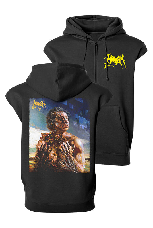 V Sleeveless Zip-Up Hoodie